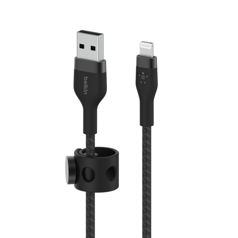 Belkin Cable USB-A - Lightning BRAIDED SILICONE, strap with magnet, 1m, black (CAA010BT1MBK)