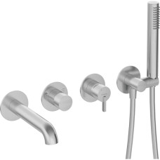Deante Shower set Silia with bathtub mixer, hand shower, handle - concealed, brushed steel (BQS_F18P)
