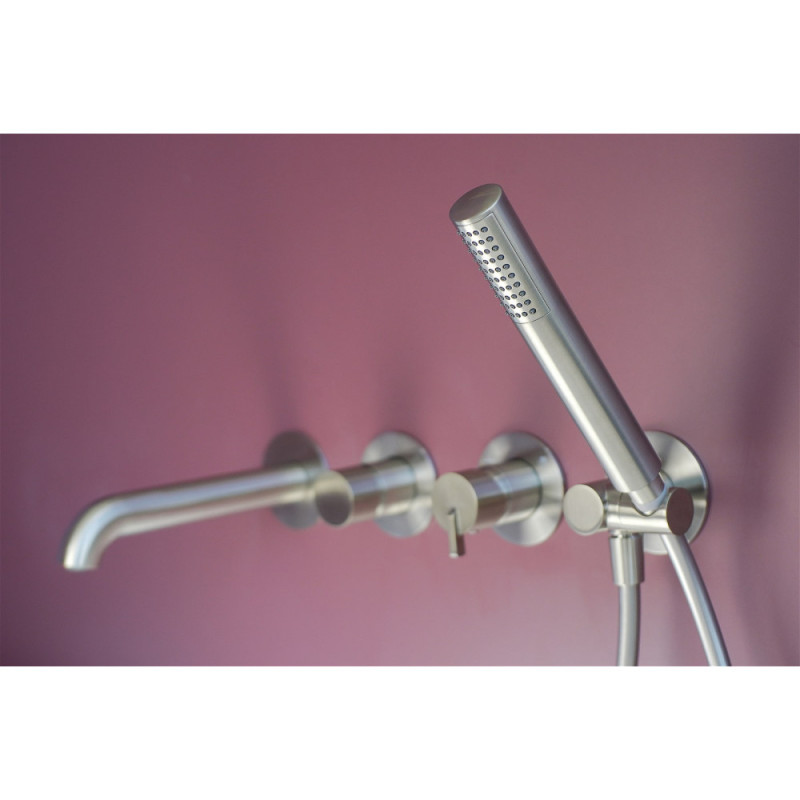Deante Shower set Silia with bathtub mixer, hand shower, handle - concealed, brushed steel (BQS_F18P)