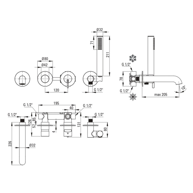 Deante Shower set Silia with bathtub mixer, hand shower, handle - concealed, brushed steel (BQS_F18P)