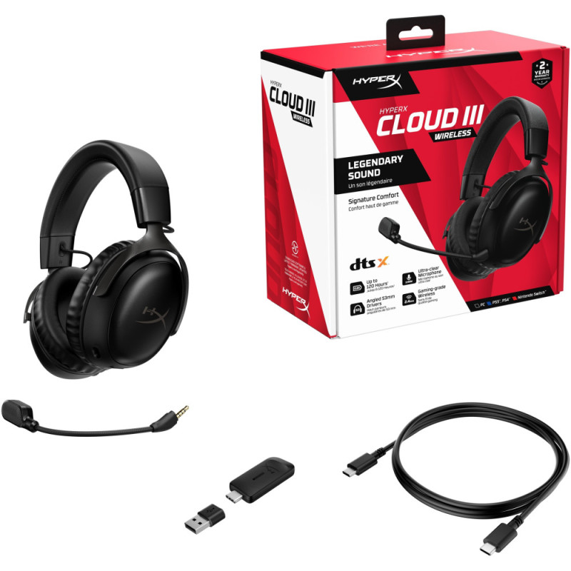 HyperX Гарнітура ігрова Cloud III, WL/USB-A/USB-C, чорний (77Z45AA)