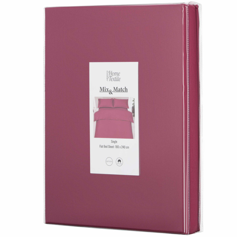 ARDESTO Flat bed sheet Mix&Match, sateen, berry, 180x240cm, 100% cotton (ART1824FSR)