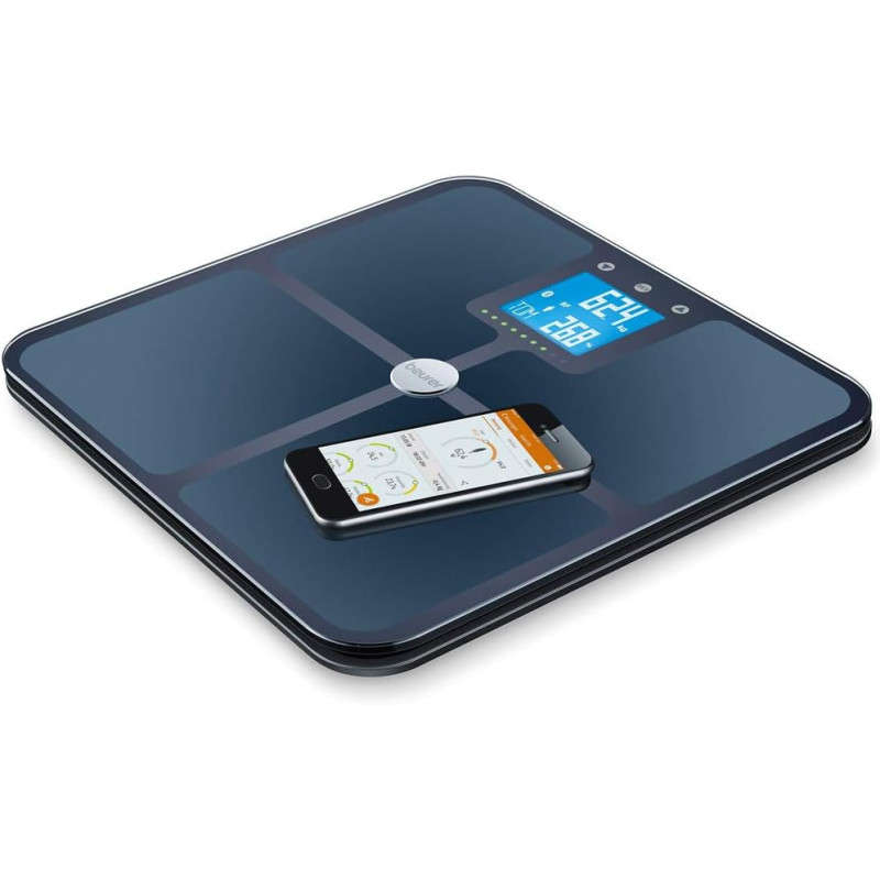 Beurer Scales for floor, 180кг, подкл. к смарфтону, сенс. управл., аналіз тіла, 4хААА included, glass, black (BF_950_BLACK)