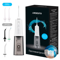 ARDESTO Ирригатор портативний, чаша 320 мл, Li-ion аккум. в компл., 2 насадки, белый (POI-MD300W)