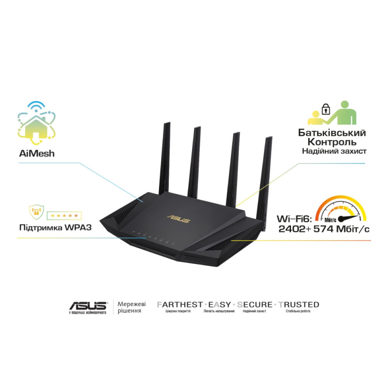 ASUS Router RT-AX58U v2 AX3000, 4xGE LAN, 1xGE WAN, 1xUSB3.1, MESH (90IG06Q0-MO3B00)