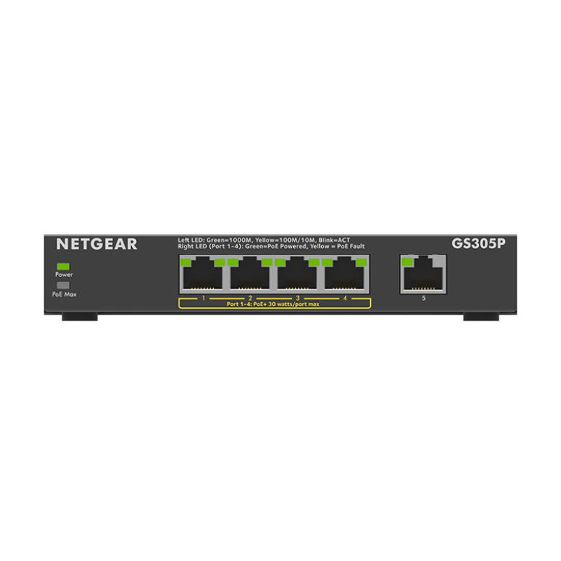 NETGEAR Коммутатор GS305Pv2 4xGE PoE+ (63Вт), 1xGE, неуправляемый (GS305P-300EUS)