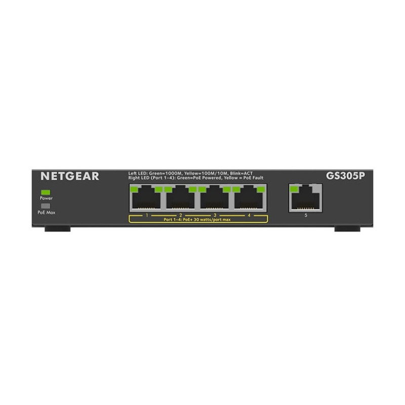 NETGEAR Коммутатор GS305Pv2 4xGE PoE+ (63Вт), 1xGE, неуправляемый (GS305P-300EUS)