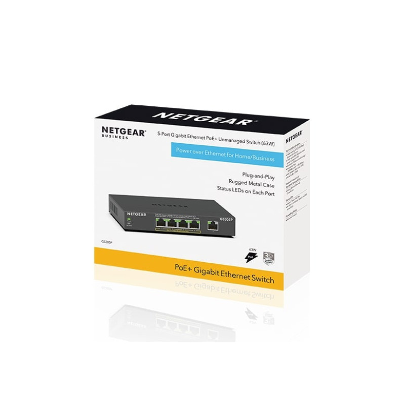 NETGEAR Коммутатор GS305Pv2 4xGE PoE+ (63Вт), 1xGE, неуправляемый (GS305P-300EUS)