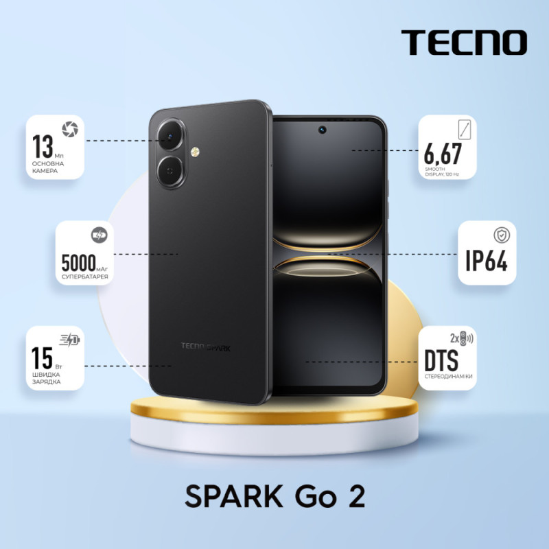 TECNO Smartphone Spark Go 2 (KM4) 6.67" 3/64GB, 2SIM, 5000mAh, Ink Black (4894947089534)