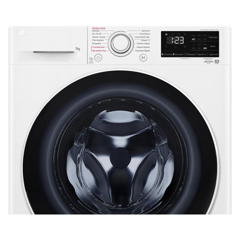 LG Стиральная машина фронтальная, 7кг, 1200, A+++, 48см, дисплей, пар, инвертор, белый (F2V3HS0WW)