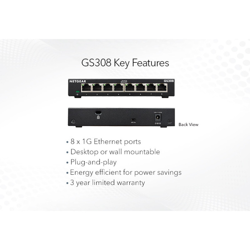 NETGEAR Коммутатор GS308 8xGE, неуправляемый (GS308-300PES)