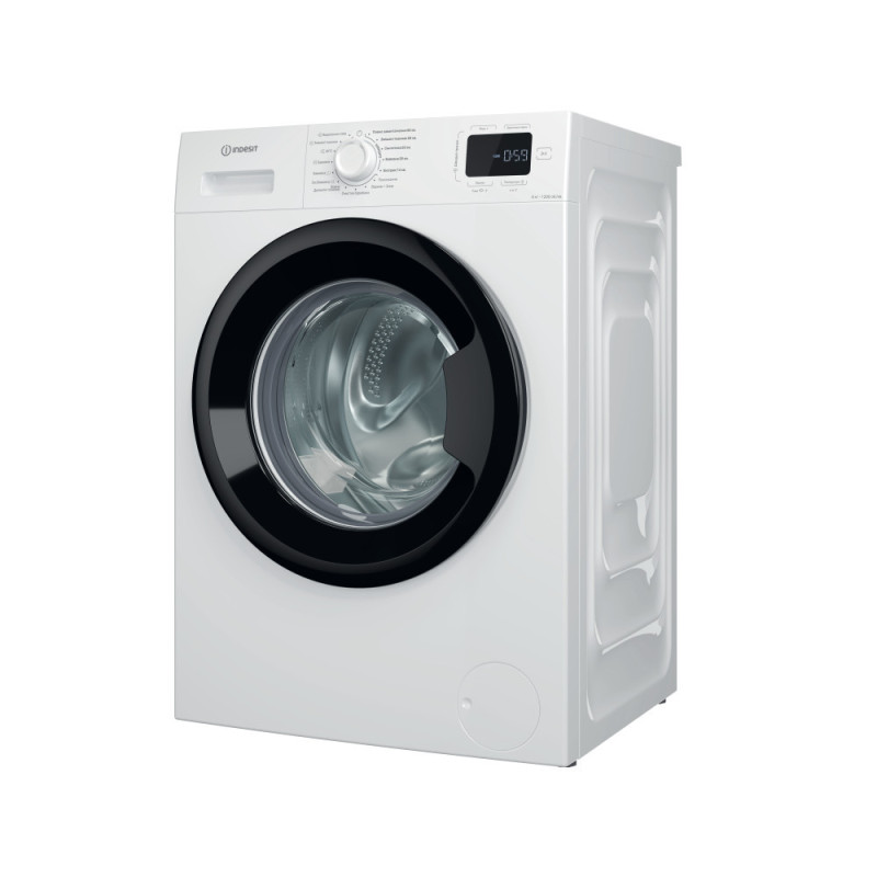 Indesit WM front load, 8kg, 1200, A+++, 54.6cm, display, steam, invertor, black door, white (IM812BMYTIMEUA)