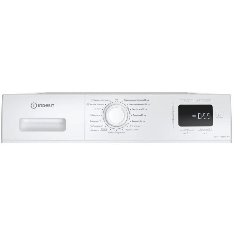 Indesit WM front load, 8kg, 1200, A+++, 54.6cm, display, steam, invertor, black door, white (IM812BMYTIMEUA)