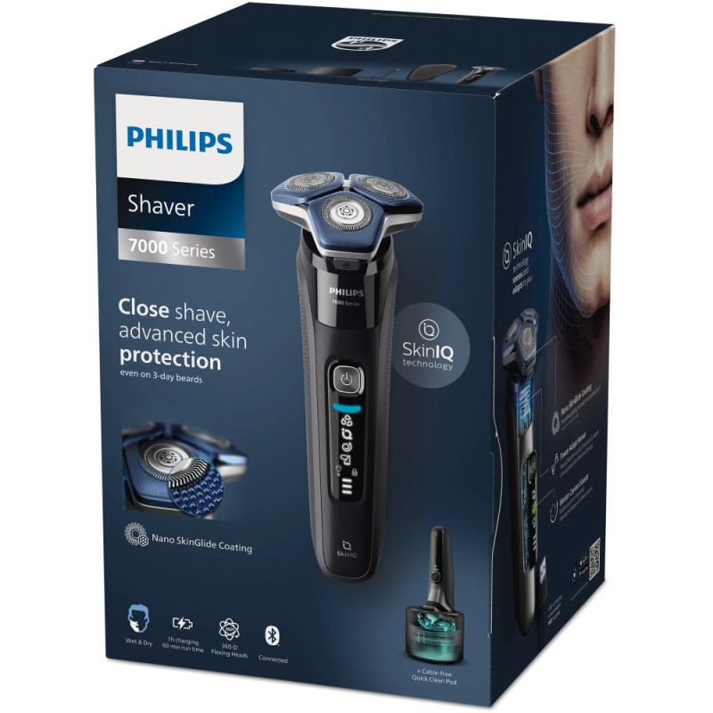 Philips electric shaver rotary, razor head-4, Li-Ion, dry+wet, charge indicator, trimmer, case, black (S7886/55)
