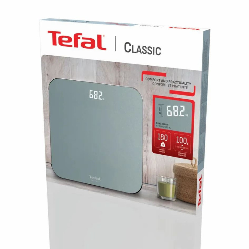 Tefal Ваги Tefal підлогові Classic, 180кг, AAAx3 в комплекті, скло, сірий (PP1903V0)