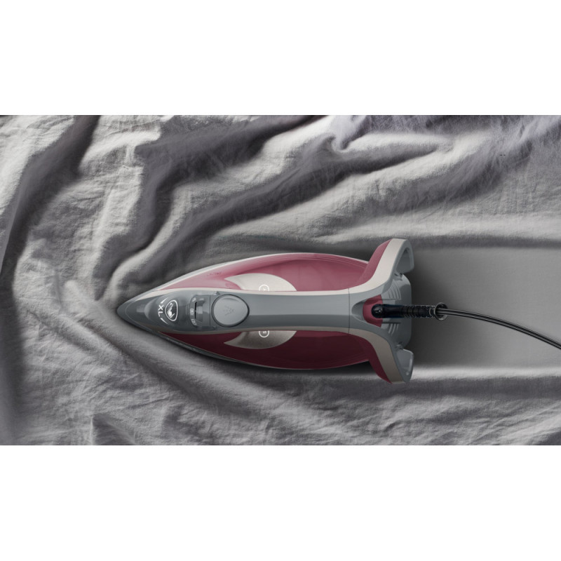 Tefal iron Smart Protect Plus, 2800W, 270ml, steam boost -260g, constant steam - 40g, ceramic soleplate, grey-burgundy (FV6870E0)