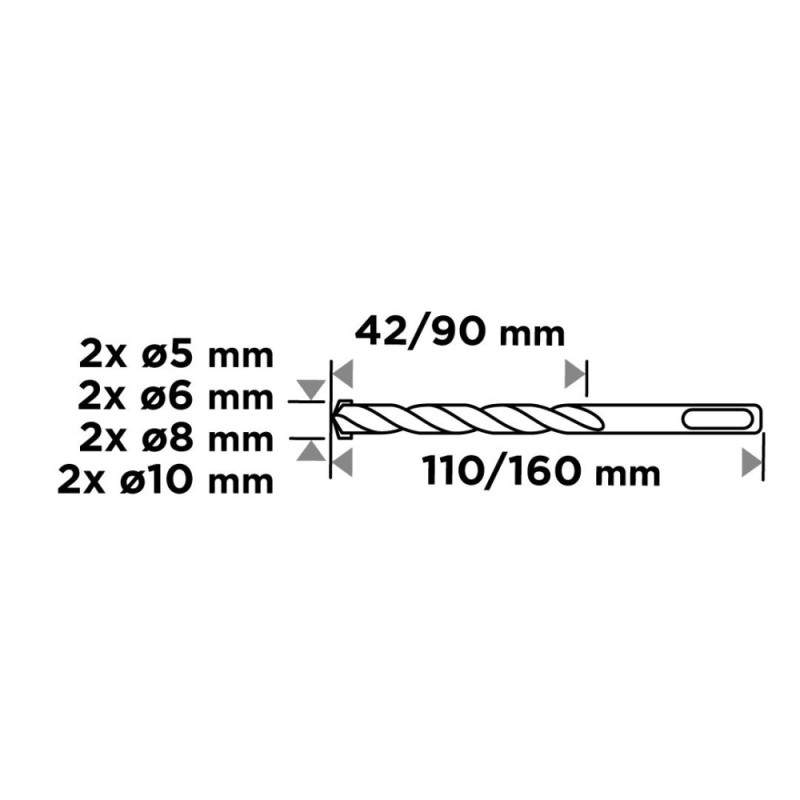 Graphite Набір свердел по бетону GRAPHITE SDS Plus 5x6x8х110мм, 5х6x8x10x160мм, кейс, 8шт (56T168)