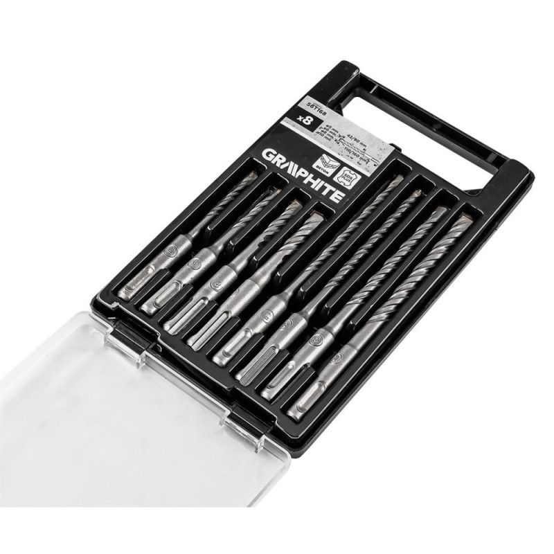 Graphite Набір свердел по бетону GRAPHITE SDS Plus 5x6x8х110мм, 5х6x8x10x160мм, кейс, 8шт (56T168)