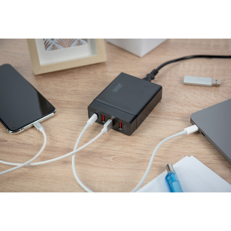 Digitus 4-Port USB Charger, 72W, 1xUSB-C (Power Delivery), 5,9,15,20V/3A, 3x USB-A 5V/2.4A, black (DA-10195)