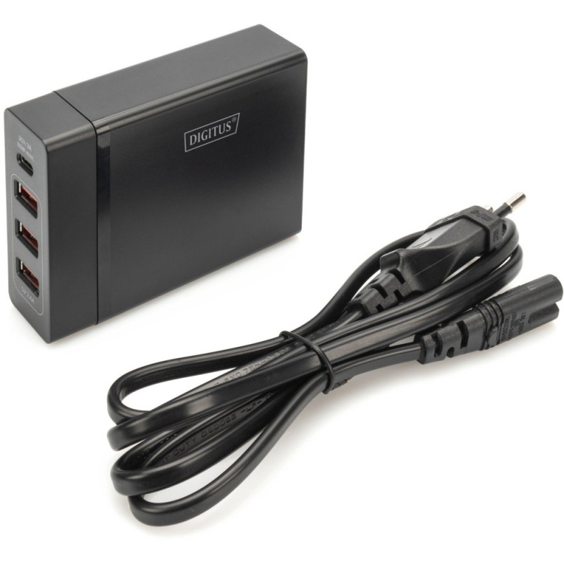 Digitus 4-Port USB Charger, 72W, 1xUSB-C (Power Delivery), 5,9,15,20V/3A, 3x USB-A 5V/2.4A, black (DA-10195)