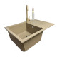 Adamant Kitchen set Horizon Medium, artificial stone, rectang., with drainboard, 700х500х230mm, bowl - 1, over-mounted, Sahara + mixer and dispenser (4824296104502)