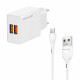Зарядное устройство Grand-X 2xUSB 5V 2.4A + cable USB to USB-C white (CH-15WT)