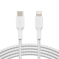 Belkin Кабель USB-C > Lightning заряджання/синхронізації 1м, 30Вт, Type-C, плетений, білий (CAA004BT1MWH)