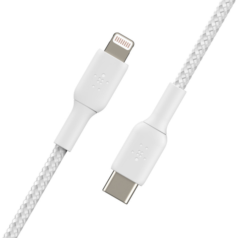 Belkin сable USB-С > Lightning charge/data, 1m, Type-C, BRAIDED, white (CAA004BT1MWH)