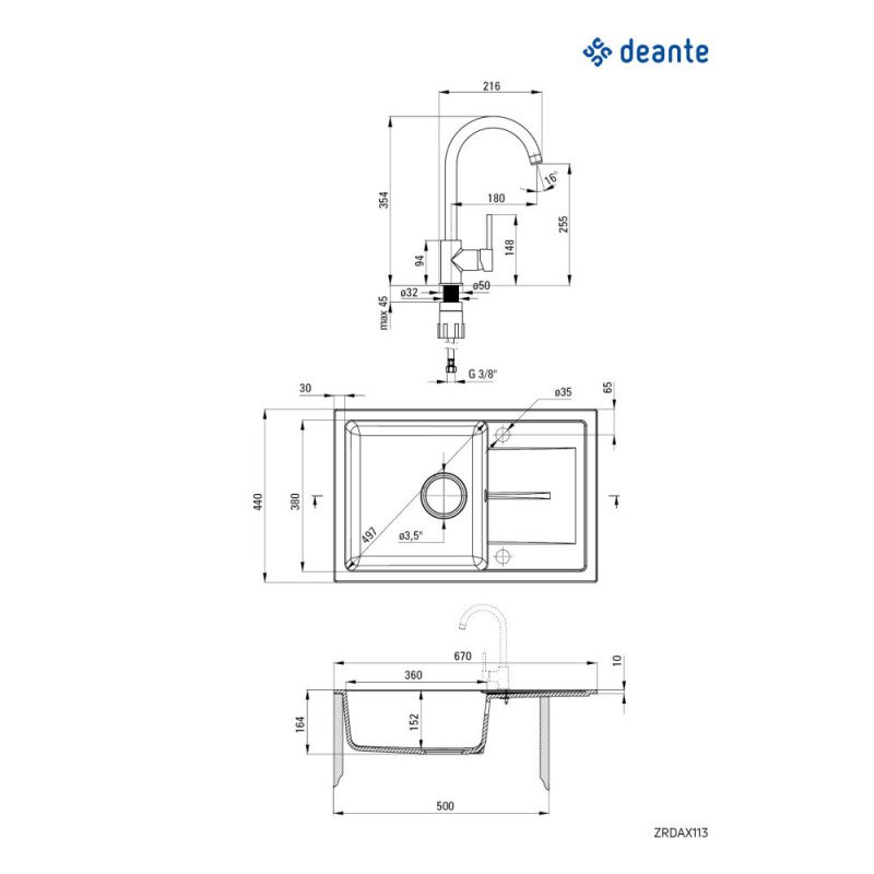 Deante Kitchen set Leda, granite sink ZRD_7113 + tap BEN_762M, sand (ZRDA7113)