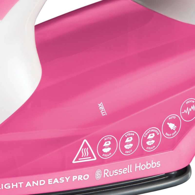 Russell Hobbs Iron Light&Easy Pro, 2600W, 240ml, steam boost -130g, constant steam - 40g, ceramic soleplate, white-pink (26461-56)