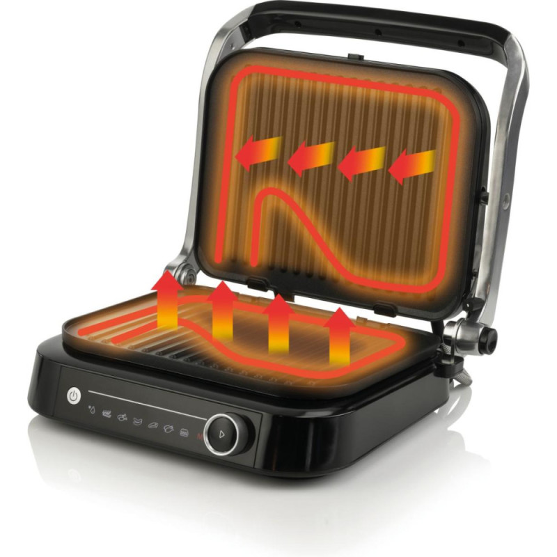 Gorenje Grill clamping, 2100W, temp. regimes-7, removable plates, 180 opening, metal, grey (GCG2100S)
