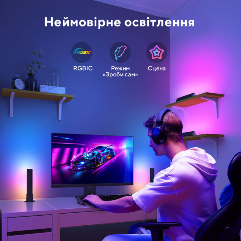 Govee Набор адаптивной подсветки H6056 RGBICWW WiFi + Bluetooth Flow Plus Light Bars RGB Черный (H60563D1)