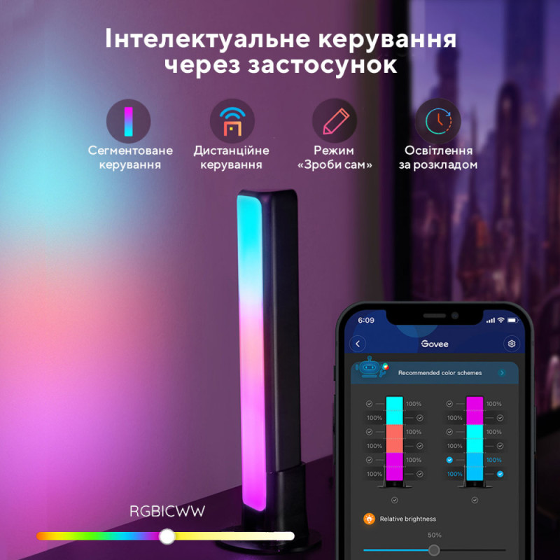 Govee Набор адаптивной подсветки H6056 RGBICWW WiFi + Bluetooth Flow Plus Light Bars RGB Черный (H60563D1)