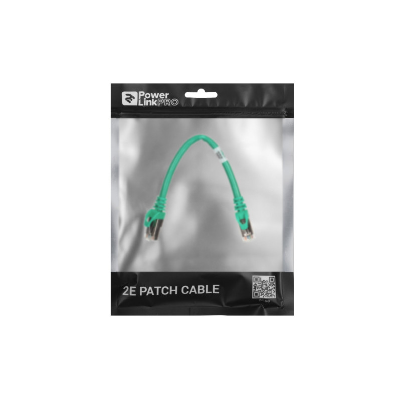 2E Cat 6, S-FTP екран. фольга з обплетенням, RJ45, 4Х2 27AWG, 7/0.14 Cu, 0.20 m, PVC, Green (2E-PC6SFTPCOP-020GRN)