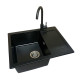 Adamant Kitchen set Minimal, artificial stone, rectang., with drainboard, 615х495х200mm, bowl - 1, over-mounted, black + mixer + dispenser + glass rinser + colander (4824296106403)