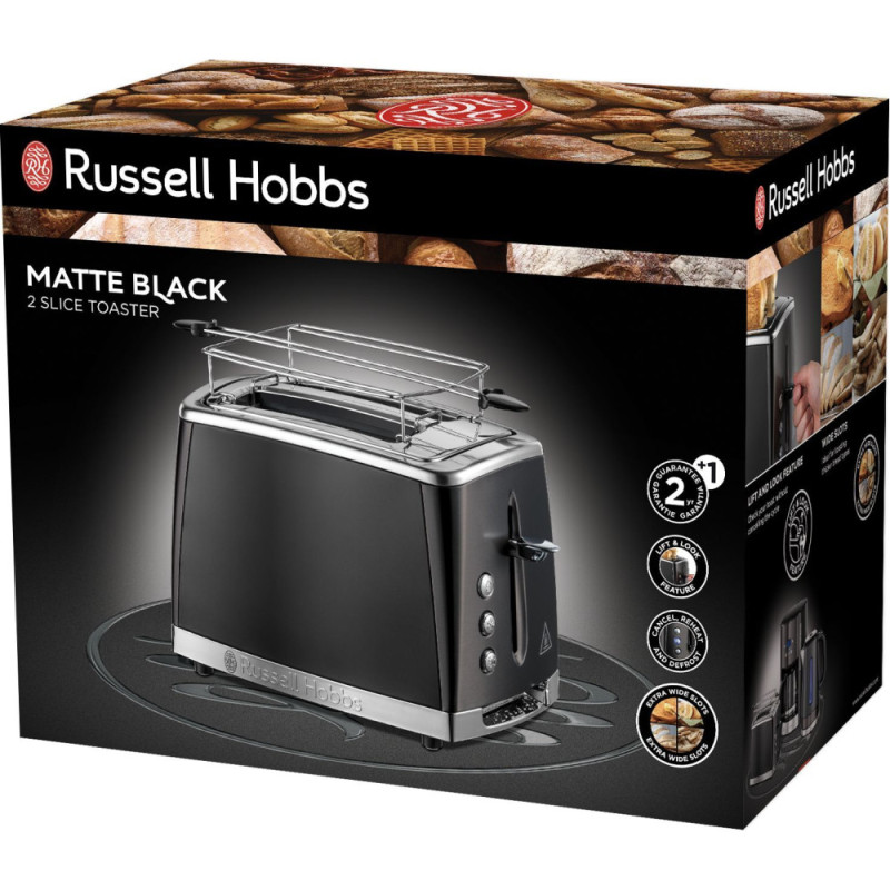 Russell Hobbs Toaster Matte Black 2 Slice, 1550W, stainless steel, heating, defrosting, black (26150-56)