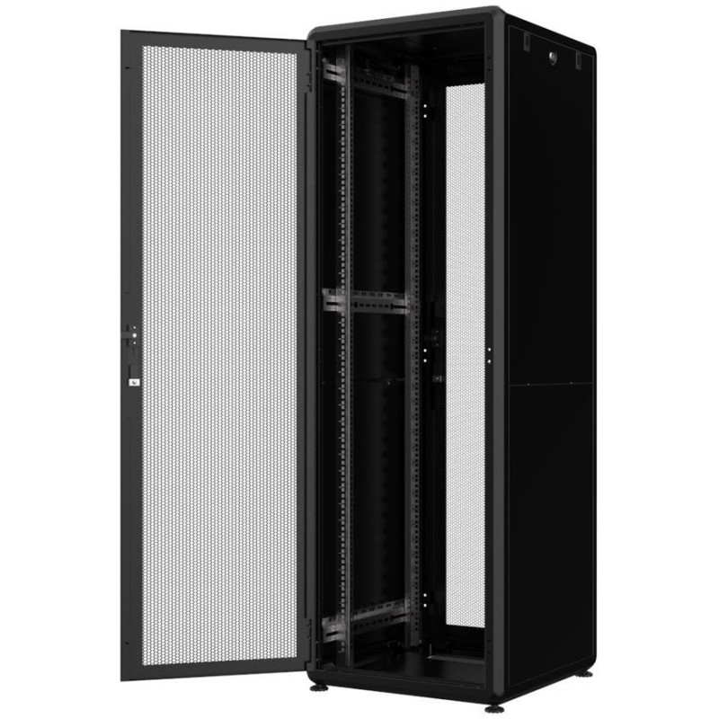 MIRSAN 42U W=600MM D=800MM GTV CABINET DISASSEMBLED RAL 9005 BLACK FRONT SINGLE/REAR DOUBLE OPRN %63 PERFORATED (MR.GTV42U68DE.01_PRF63)