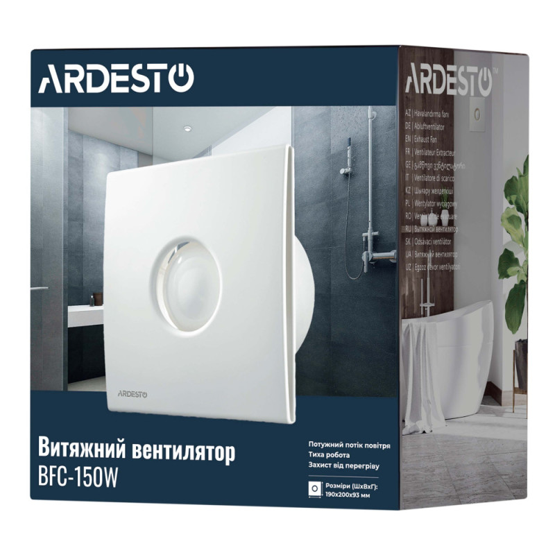 ARDESTO Витяжний вентилятор BFC-150W 25 Вт, 210 м3/г, 1650 об./хв., 35 дБ, білий