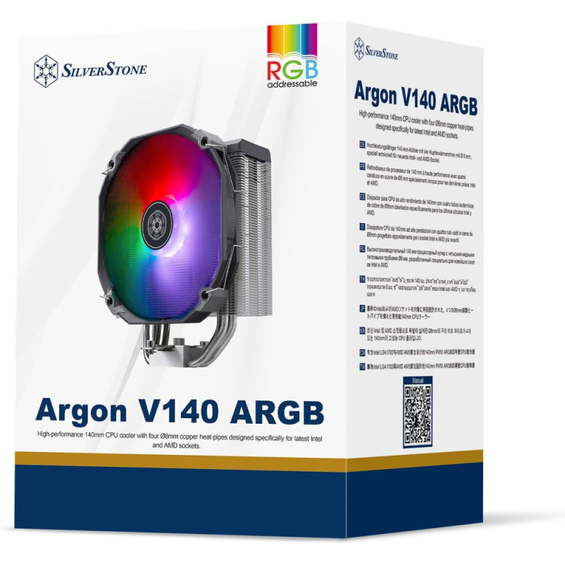 SilverStone Процессорный кулер Argon V140 ARGB, LGA1700, 2066, 2011, 115x, AM5, AM4, TDP180W (SST-ARV140-ARGB)