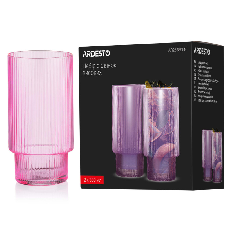 ARDESTO Long glasses set, 380ml, 2pcs, glass, pink (AR2638SPN)