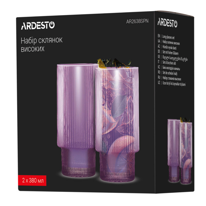 ARDESTO Long glasses set, 380ml, 2pcs, glass, pink (AR2638SPN)