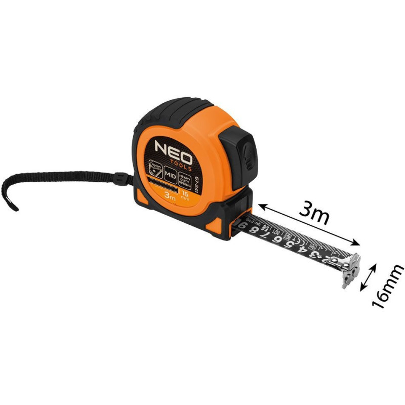 Neo Tools Рулетка Super Black, 3мx16мм, з фіксатором змотування, магніт (67-241)