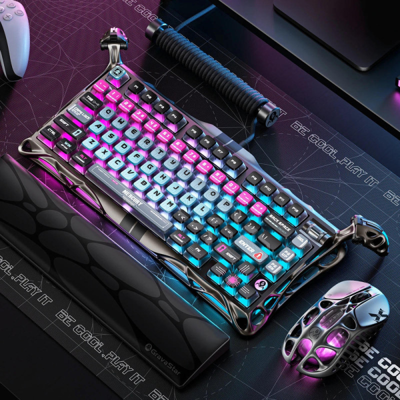 GravaStar Клавіатура механічна Mercury V75 Pro 80keys, Magnetic Jade Gaming, 8K, USB-A, RGB, Cyberpunk (GSV75PRO_U_RM_EGRY)