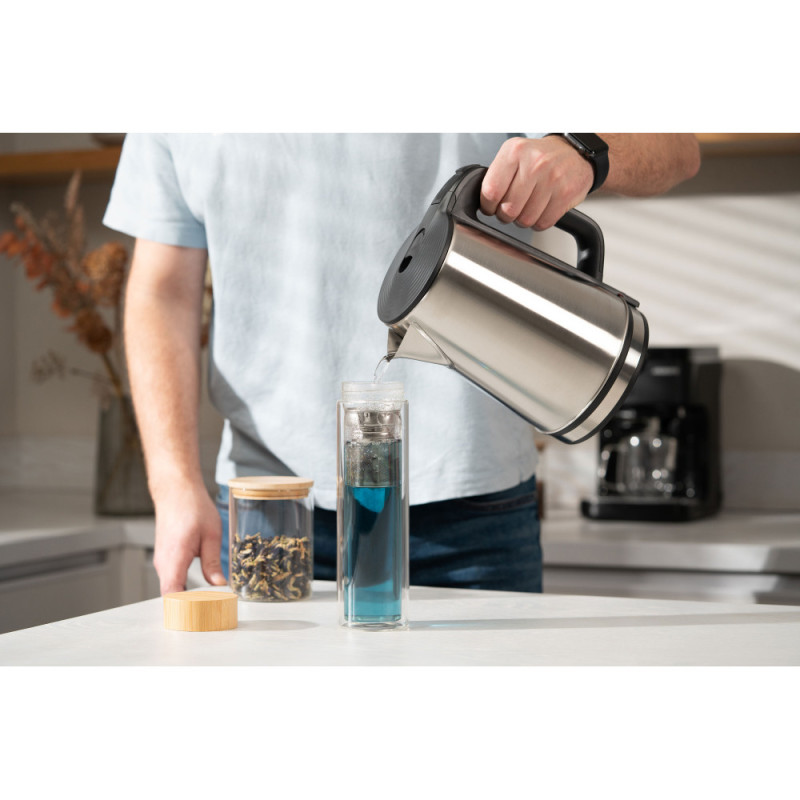 ARDESTO Double wall Bottle, 450 ml, borosilicate glass, bamboo lid (AR1345BB)