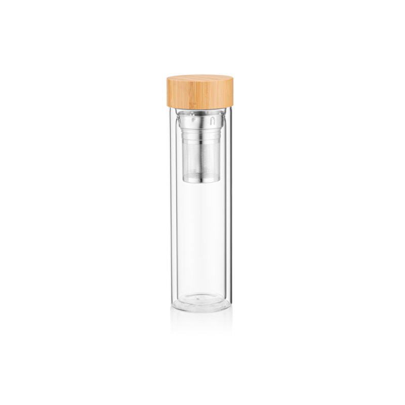 ARDESTO Double wall Bottle, 450 ml, borosilicate glass, bamboo lid (AR1345BB)