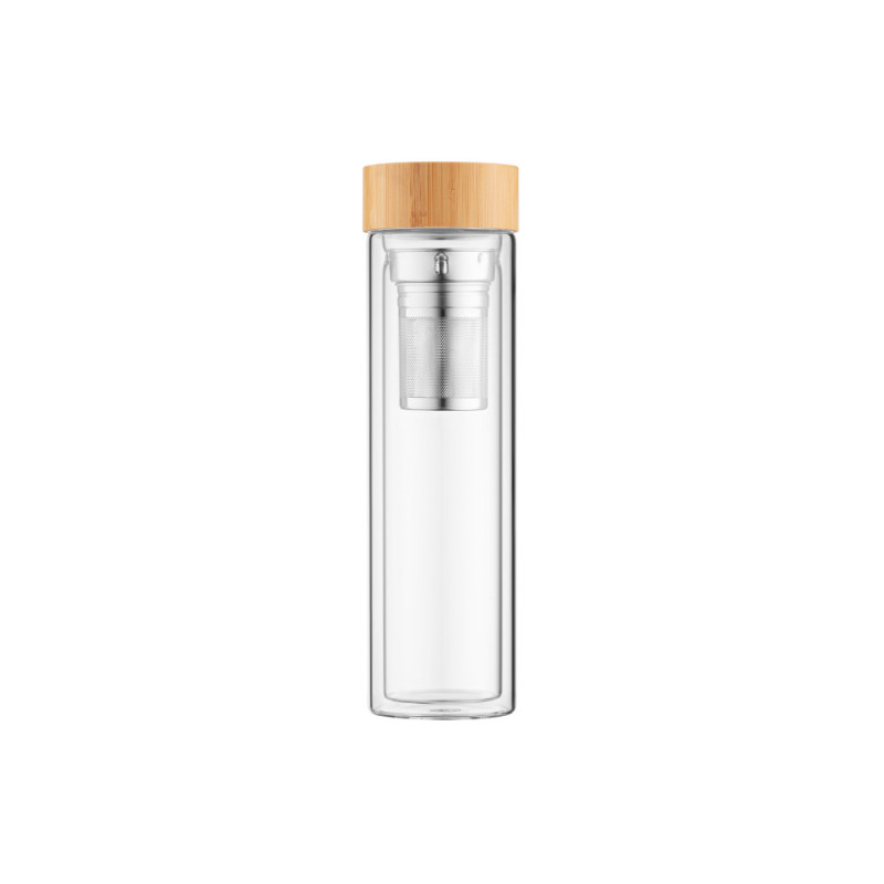 ARDESTO Double wall Bottle, 450 ml, borosilicate glass, bamboo lid (AR1345BB)