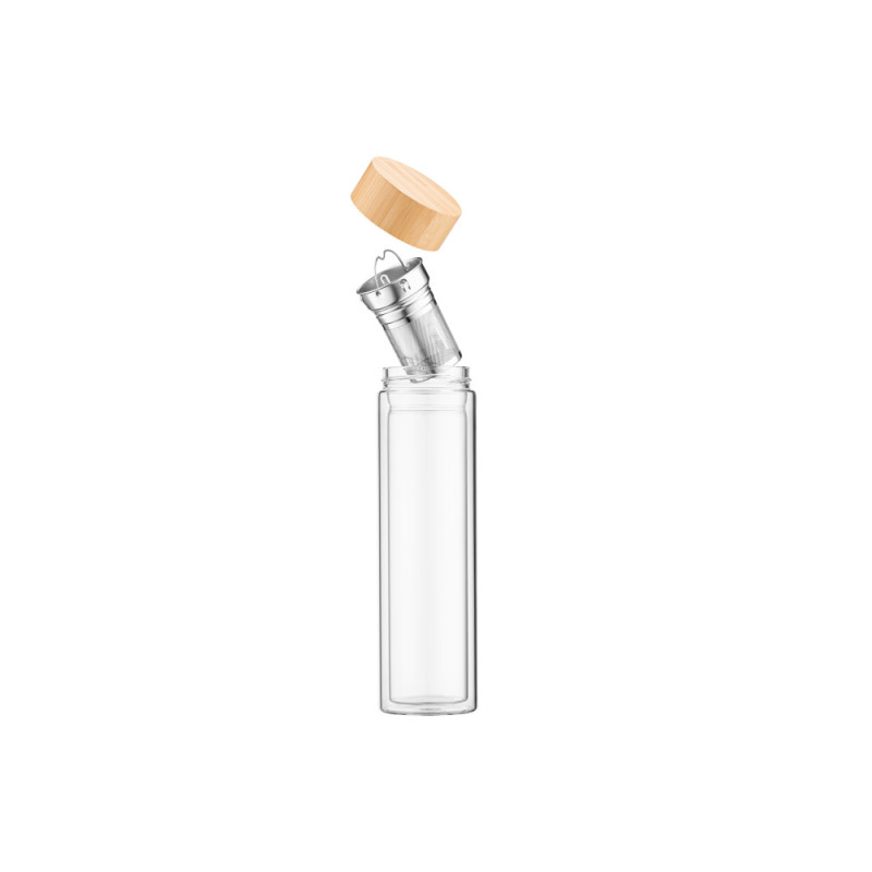 ARDESTO Double wall Bottle, 450 ml, borosilicate glass, bamboo lid (AR1345BB)