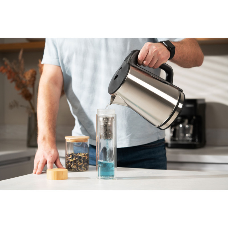 ARDESTO Double wall Bottle, 450 ml, borosilicate glass, bamboo lid (AR1345BB)
