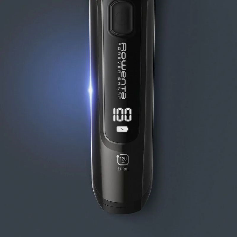 Rowenta Тример Forever Sharp Ultimate, для бороди, вусів, акум., насадок-10, 120 хв. використання, дисплей, сталь, чорний (TN6201F4)