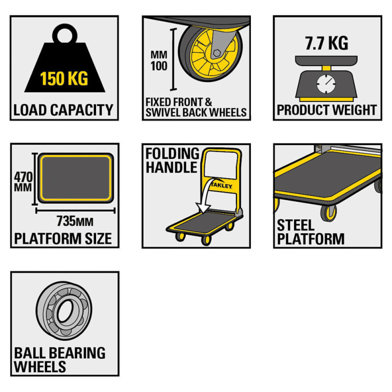 Stanley Тележка грузовая Stanley платформенная, антискользящая поверхность, платформа 73,5x47см, до 150кг, вес 7.7кг (SXWT-PC527)